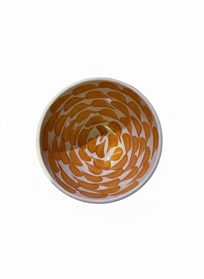 Fayoum pottery Fayoum Ceramic Bowl – Hand Painted Egyptian Pottery Side Bowl – Orange Botanical Pattern – 18cm - side view