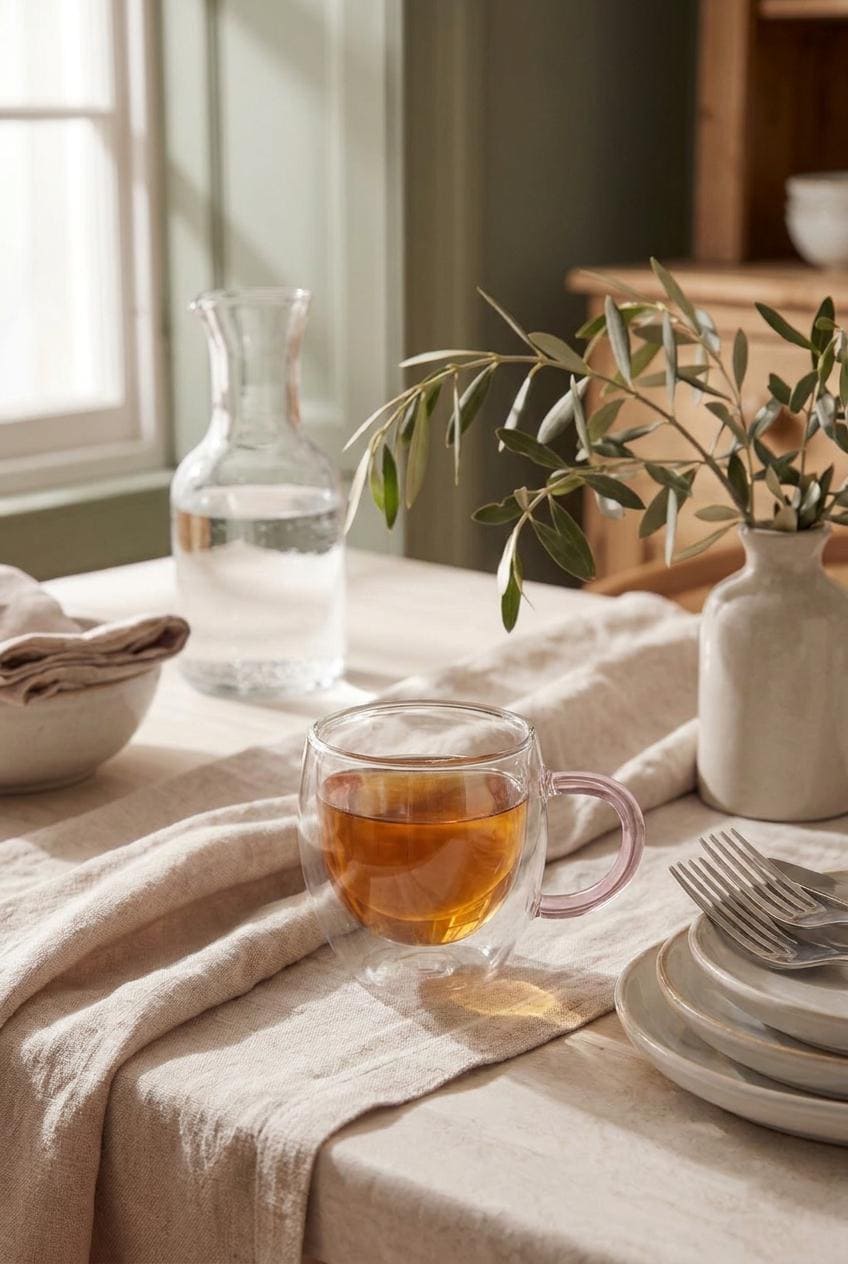 Handmade Hand Blown Double Walled Glass Tea Cup with Pink Handle 8.5 cm by BEKYA