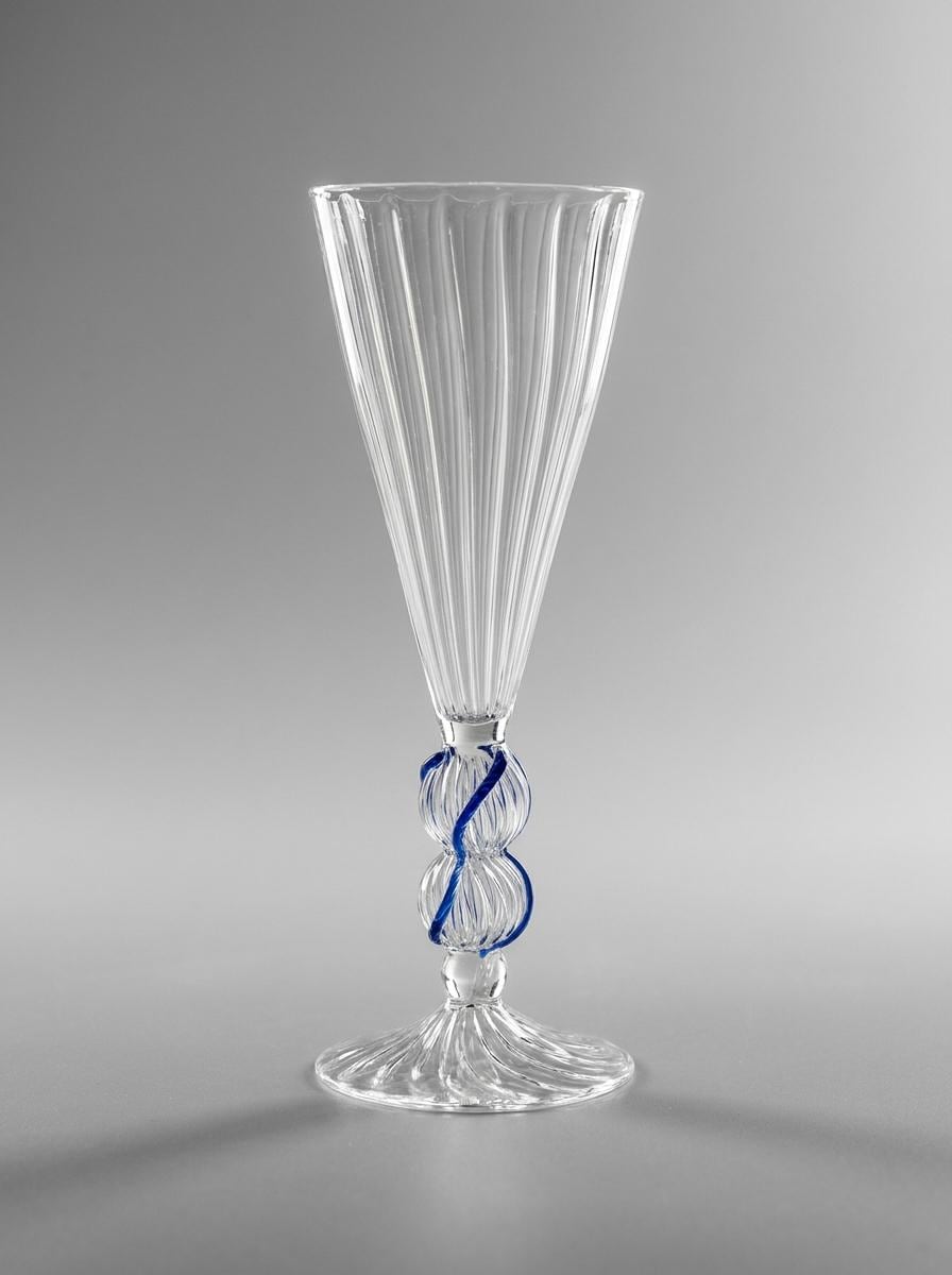 Pair of Handmade Hand Blown Champagne Glasses with Blue Twisted Stems 20 cm by BEKYA