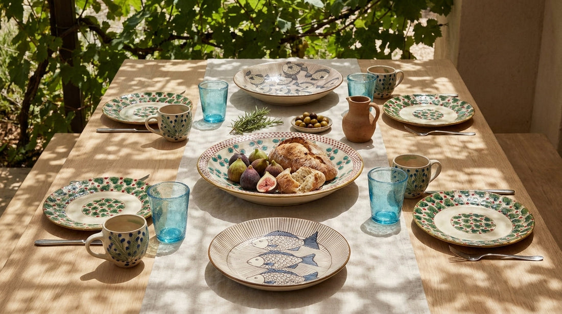 Setting a Mediterranean table with hand-painted ceramics