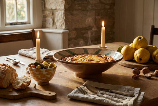 The autumn table: warm glaze, low light, food that takes time