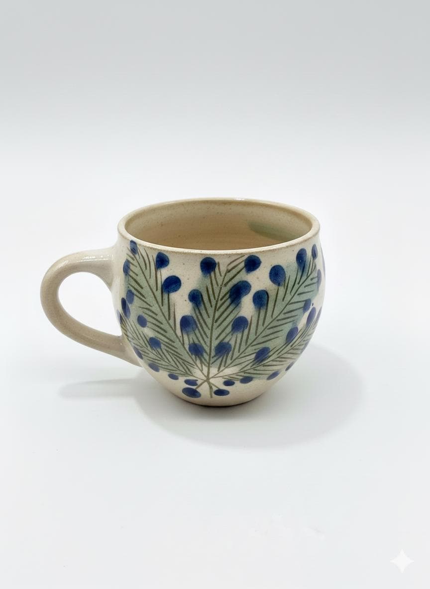Fayoum pottery Hand-Painted Egyptian Mug: Fayoum Pottery, Palm Leaf Design - front view