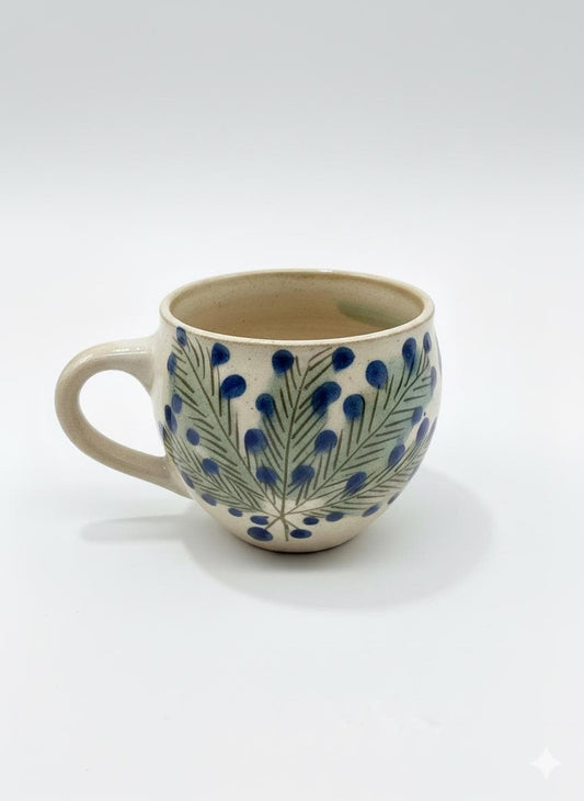 Fayoum pottery Hand-Painted Egyptian Mug: Fayoum Pottery, Palm Leaf Design - front view