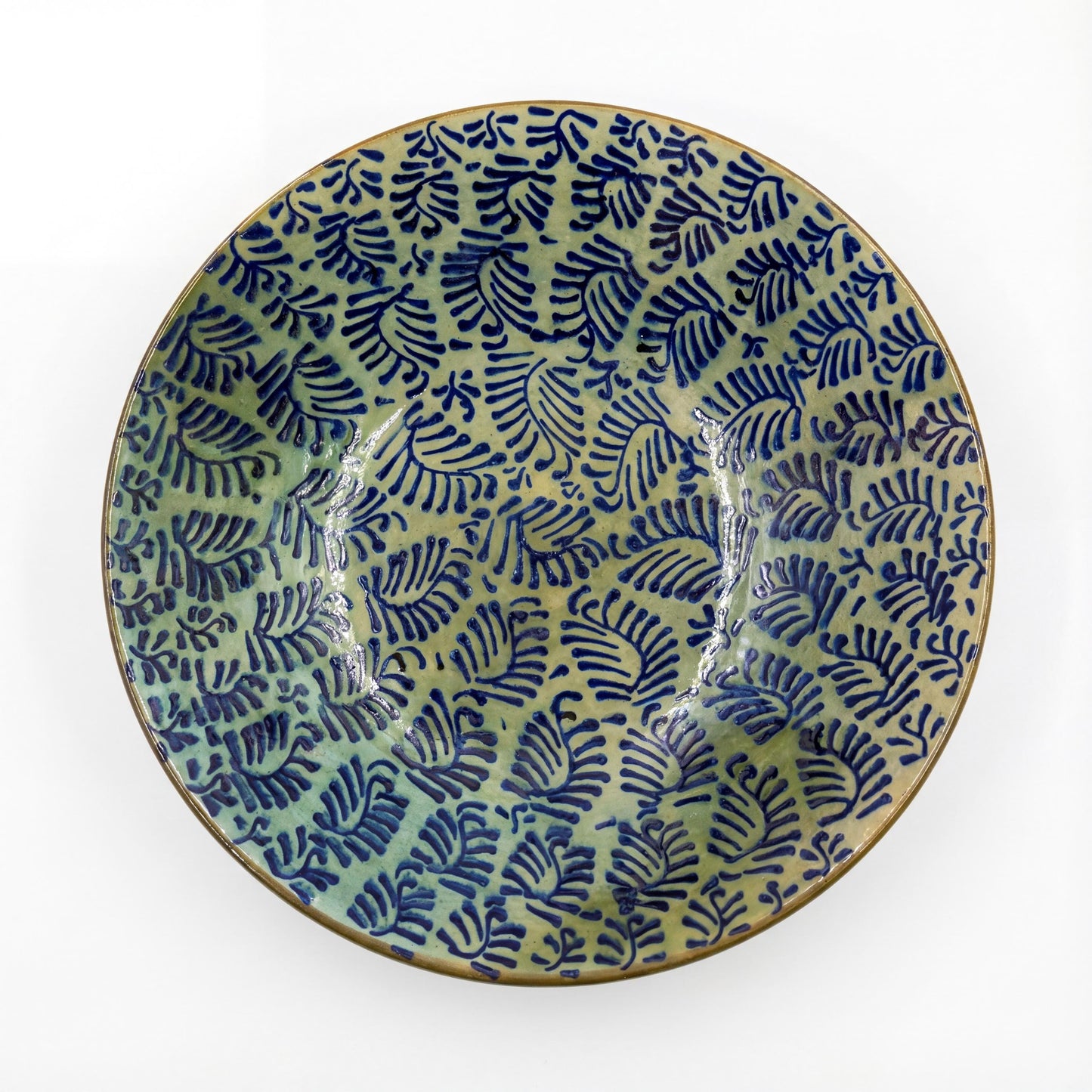 Fayoum pottery Egyptian Fayoum Pottery Serving Bowl – Green & Blue Hand-Painted Ceramic – 37 × 9 cm - front view