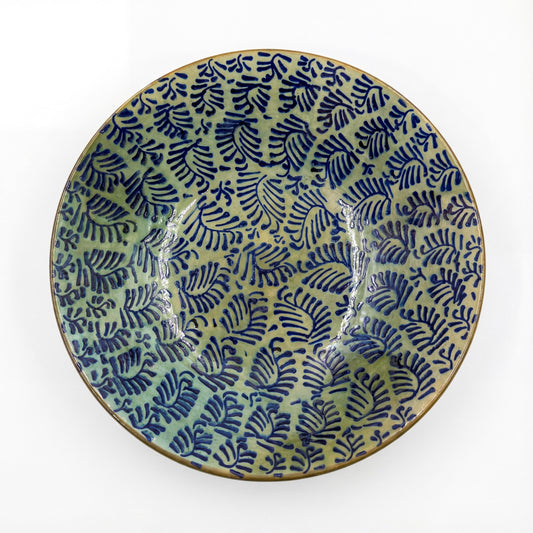 Fayoum pottery Egyptian Fayoum Pottery Serving Bowl – Green & Blue Hand-Painted Ceramic – 37 × 9 cm - front view