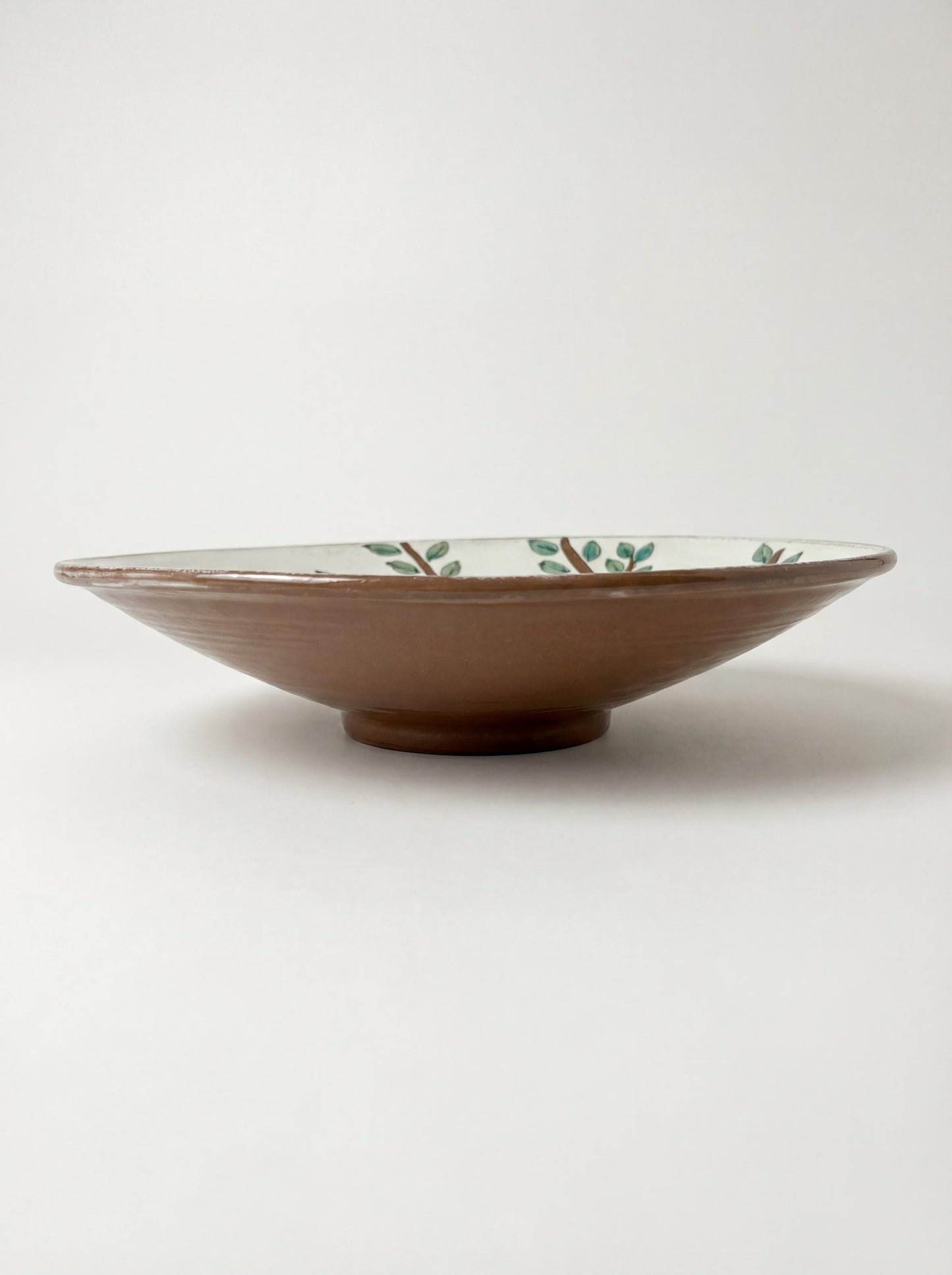 Fayoum pottery Hand-Painted Fayoum Ceramic Serving Bowl –Green Gazelle & Olive Tree Design (39.5 cm) - side view