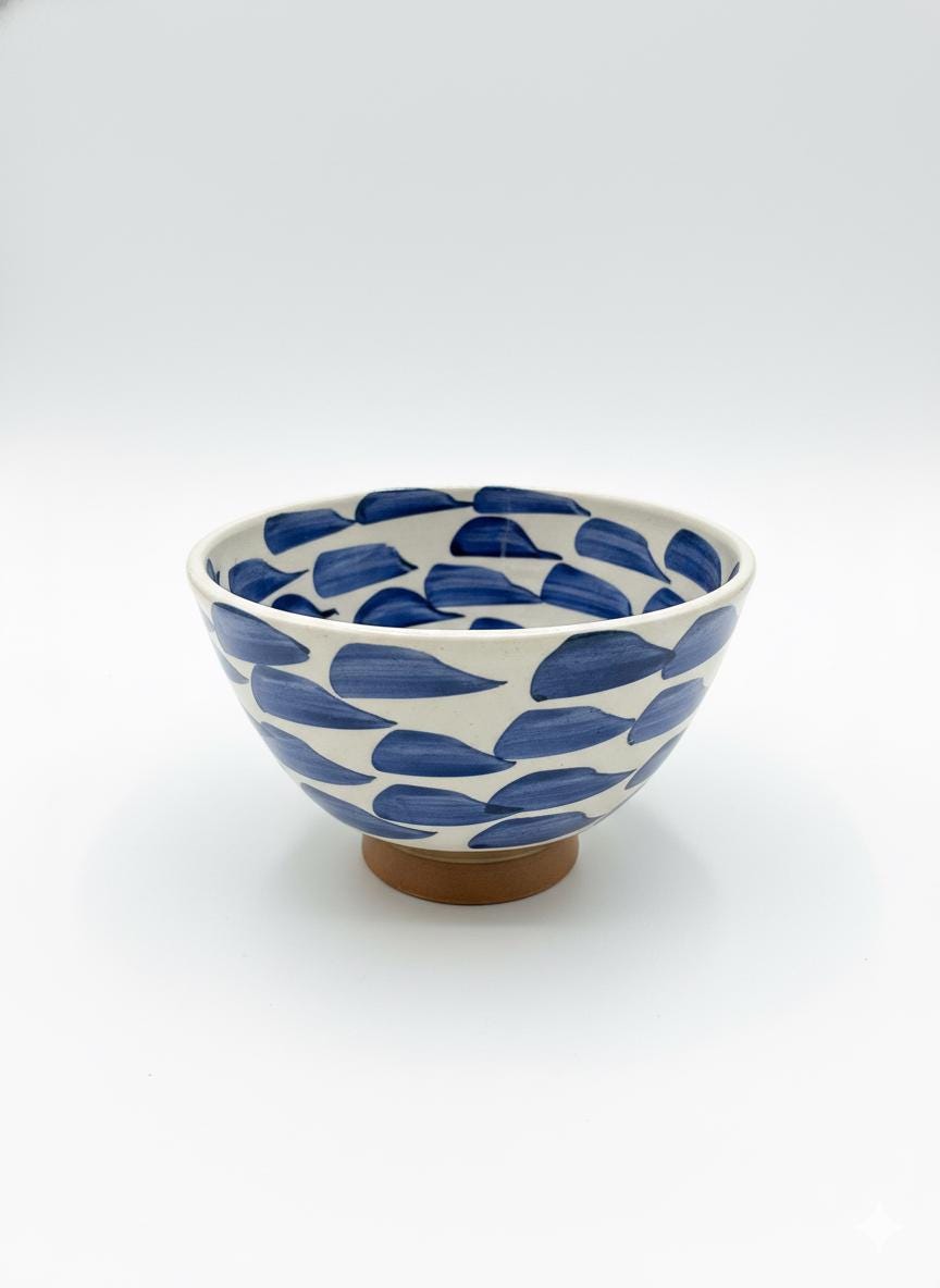 Fayoum pottery Fayoum Ceramic Bowl – Hand Painted Egyptian Pottery Small Bowl – Blue Brush Pattern – 18cm - front view