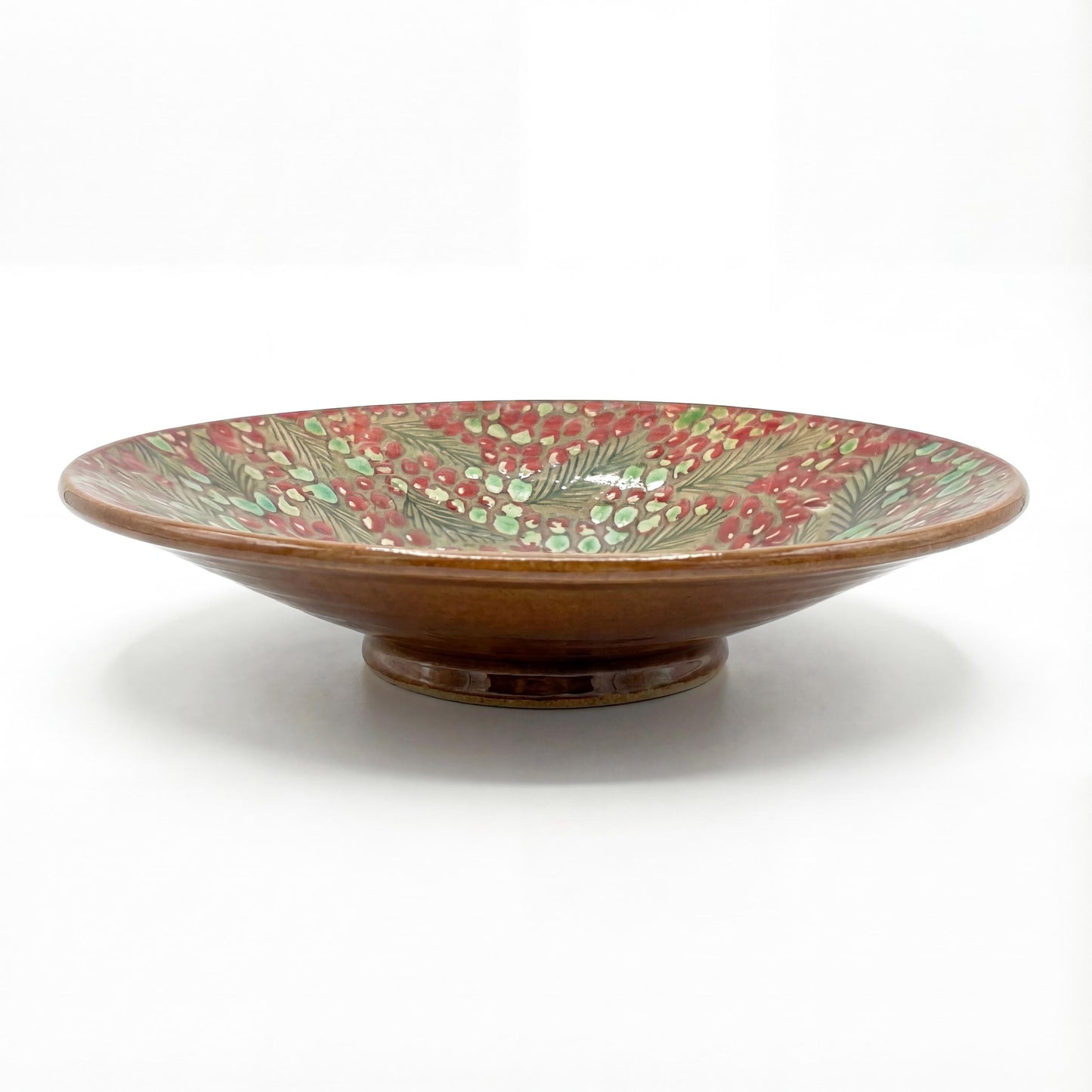 Fayoum pottery Handmade Deep Red Ceramic Serving Bowl | Egyptian Pottery Centrepiece (36.5 cm) - side view