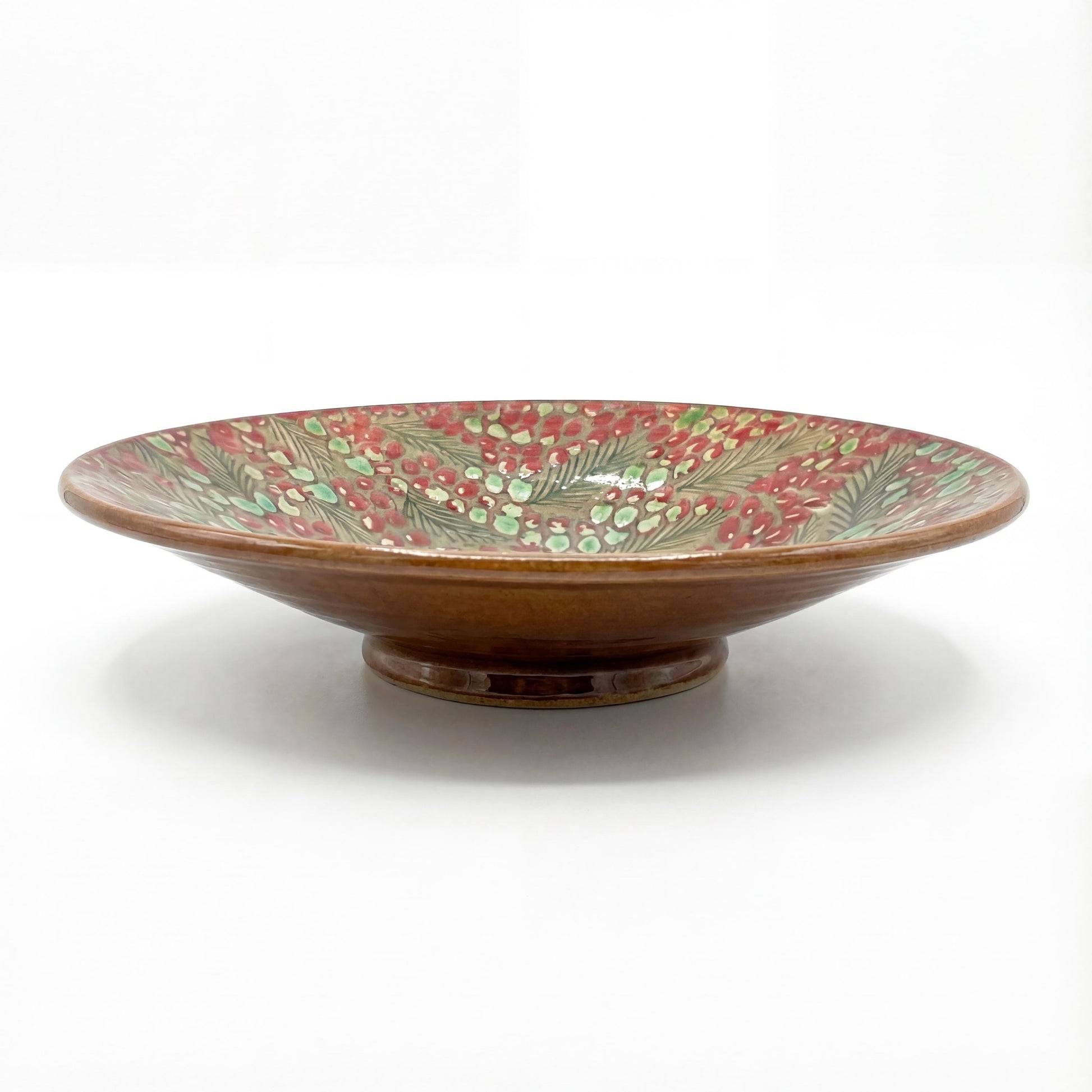 Fayoum pottery Handmade Deep Red Ceramic Serving Bowl | Egyptian Pottery Centrepiece (36.5 cm) - side view