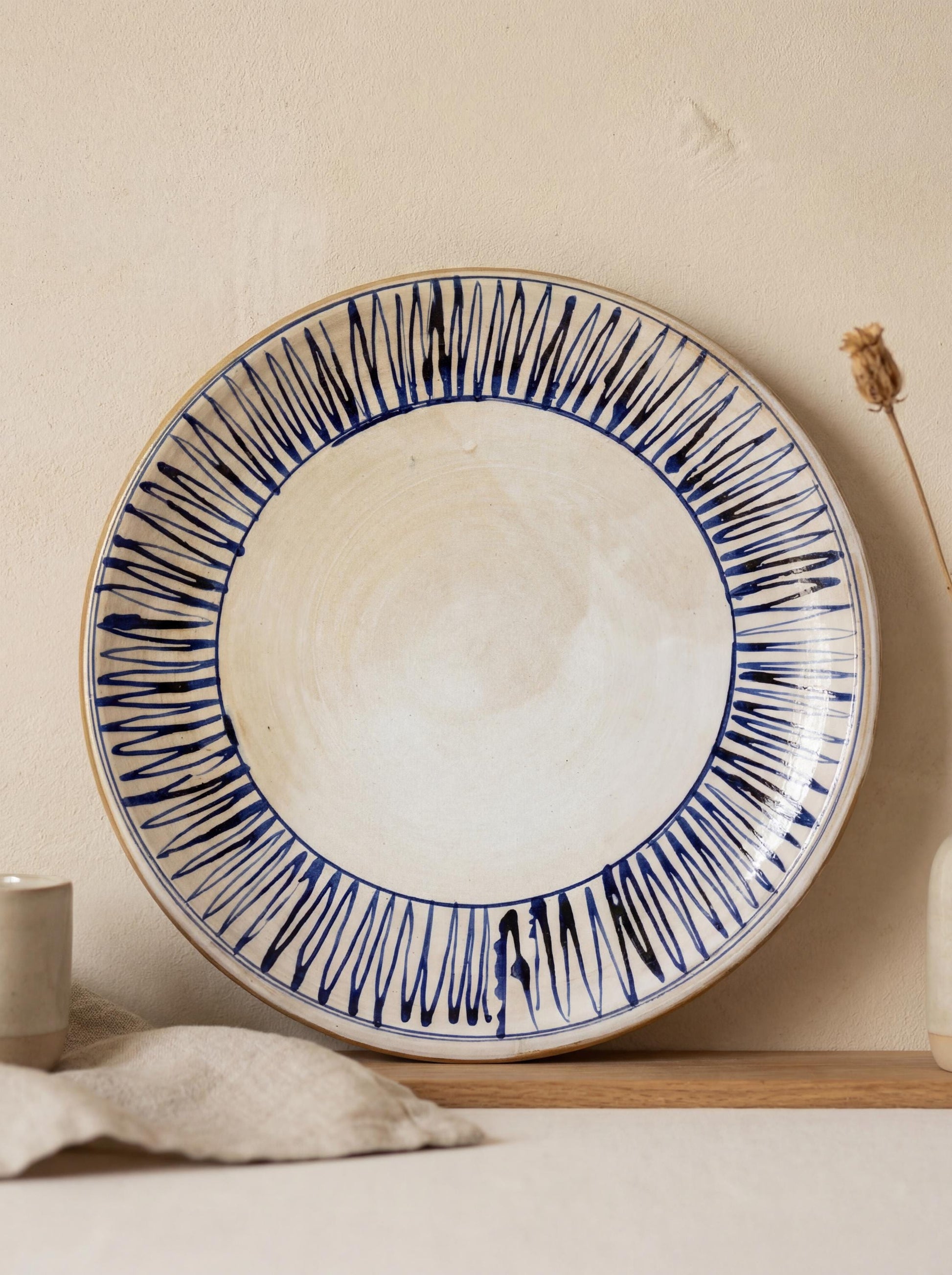 Fayoum pottery Large Hand-Painted Egyptian Pottery Plate, Fayoum Serveware - front view