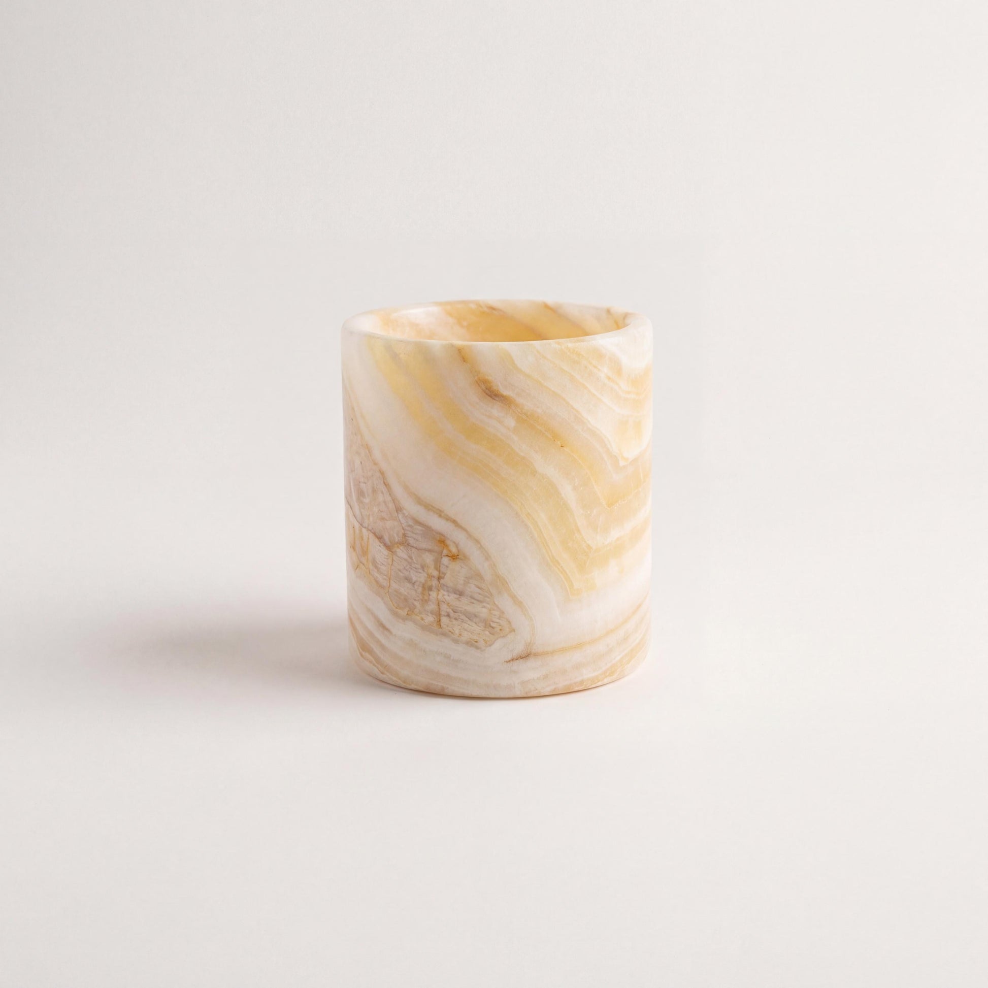 alabaster Egyptian Alabaster Candle Holder – Hand-Carved Natural Stone (10 × 10 cm) - front view