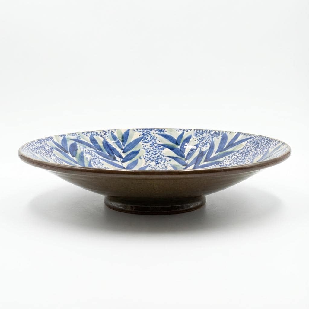 Fayoum pottery Hand-Painted Fayoum Pottery Bowl – Large Blue Floral Egyptian Ceramic - detail view
