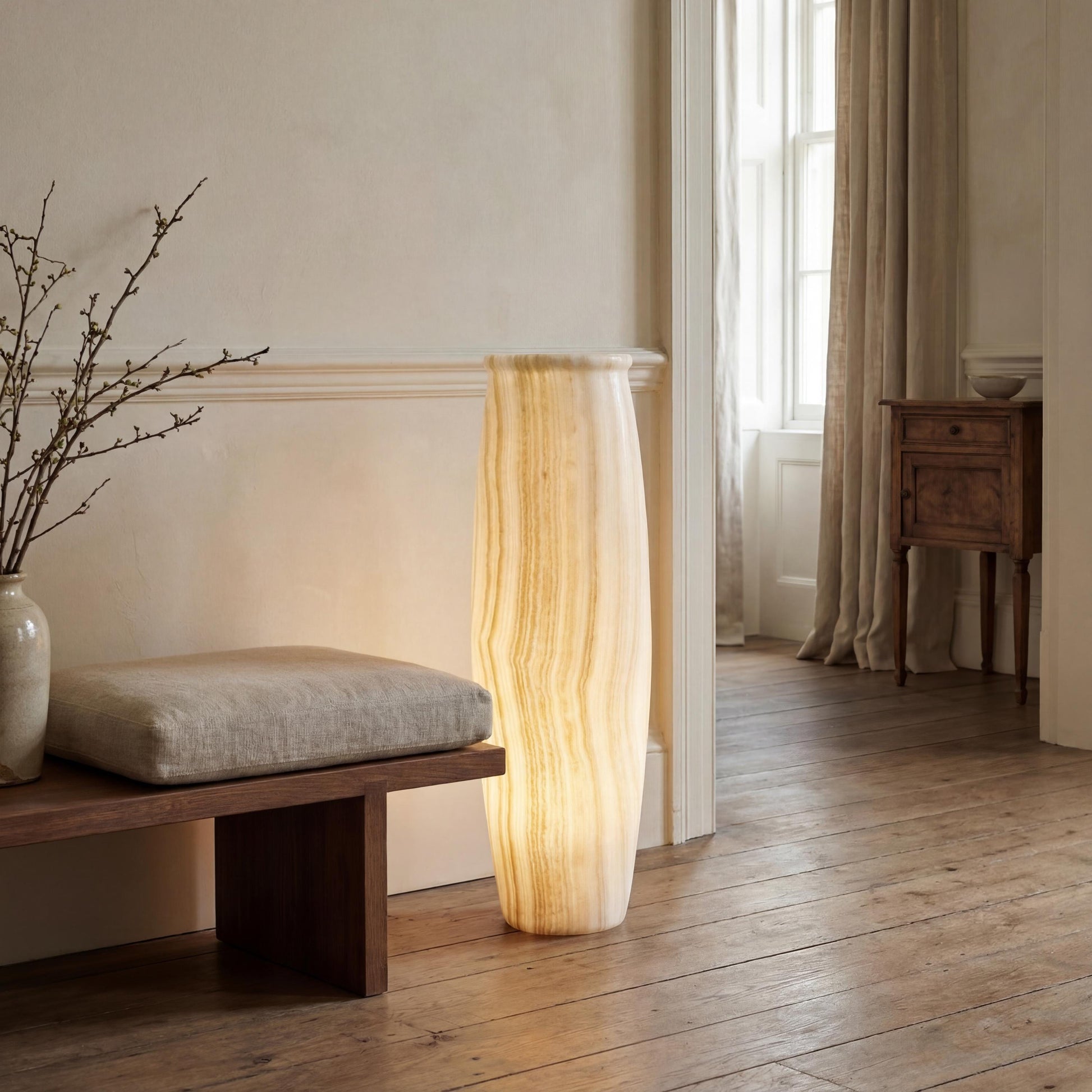 alabaster Large Egyptian Alabaster Floor Lamp – Hand-Carved Statement Piece (71 × 19.5 cm) - side view