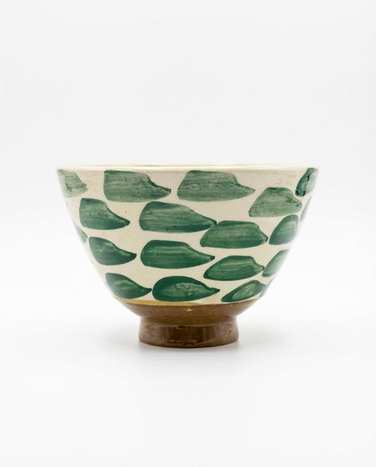 Fayoum pottery Fayoum Ceramic Bowl – Hand Painted Egyptian Pottery Small Bowl – Green Leaf Pattern – 18cm - front view