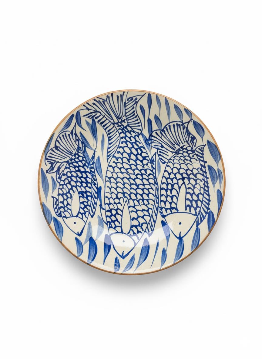 Fayoum pottery Large Hand-Painted Egyptian Pottery Bowl, Fayoum Ceramic Serveware, 36 cm Decorative Centerpiece - detail view