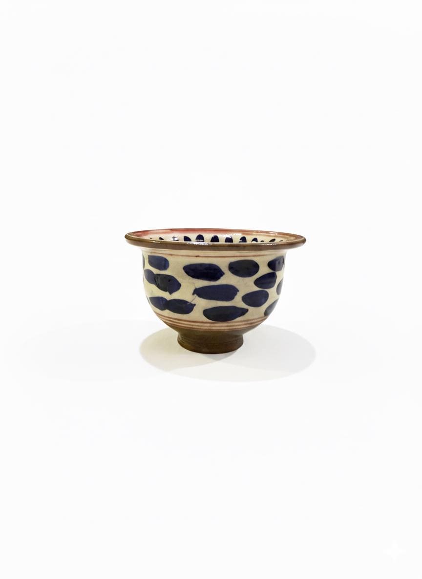 Fayoum pottery Hand-Painted Fayoum Pottery Bowl: Egyptian Ceramic Mezze Dish, Blue Dot Design - detail view