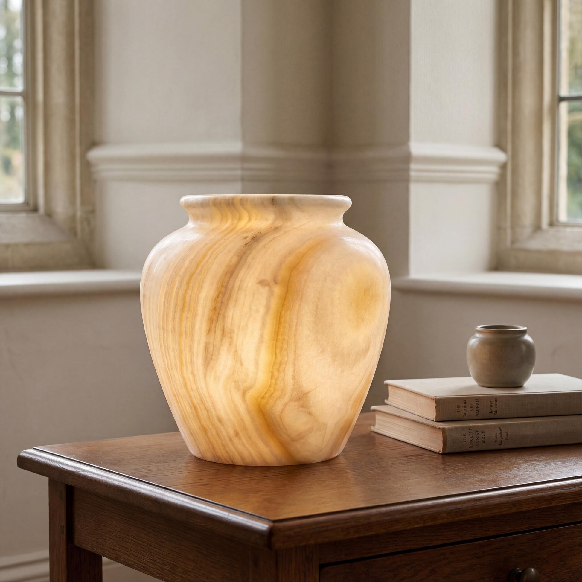 alabaster Egyptian Alabaster Table Lamp – Hand-Carved Natural Stone – UK Fitted – 25 × 23 cm - top view