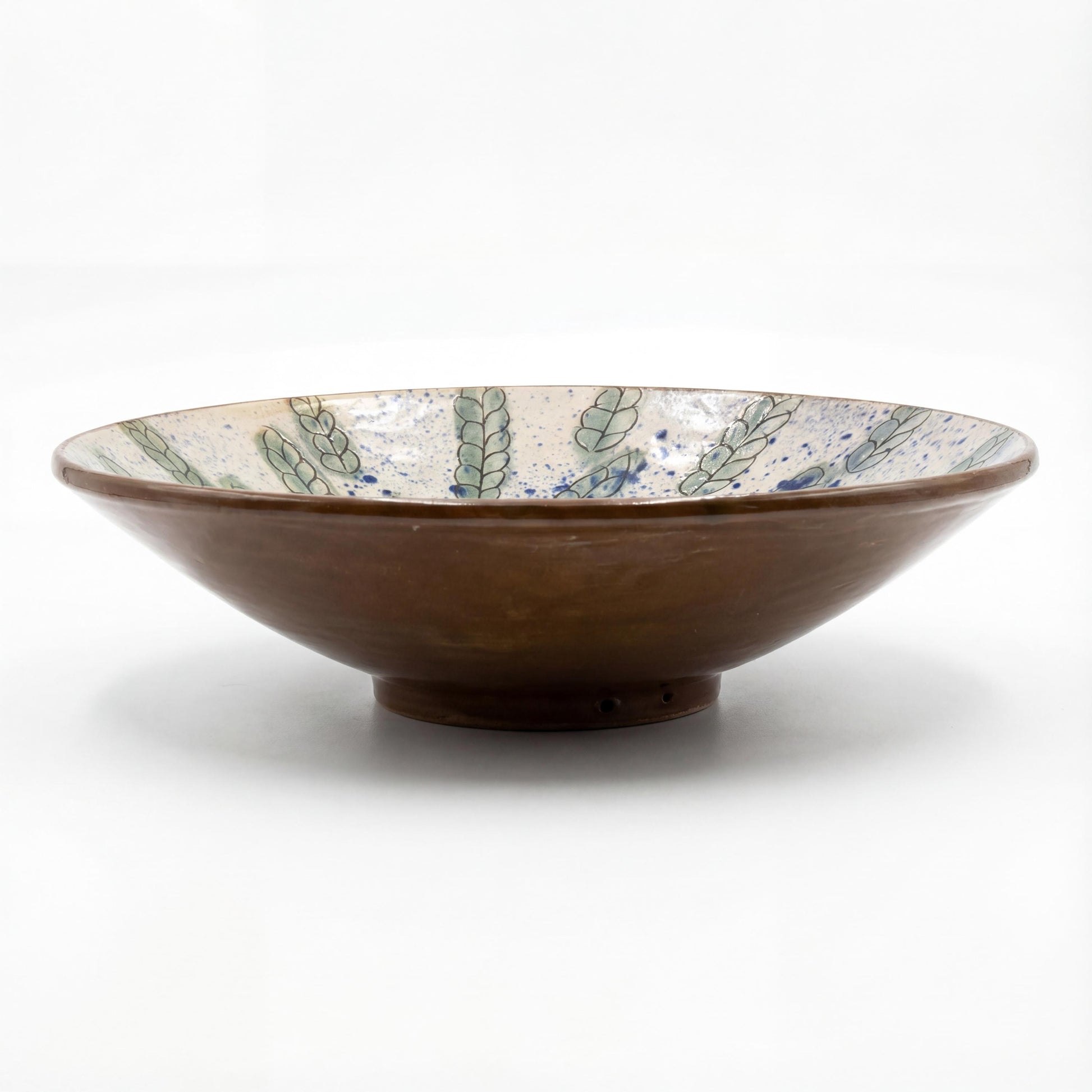Fayoum pottery Egyptian Fayoum Pottery Large Decorative Serving Bowl – Green & Blue Hand-Painted Ceramic – 41 × 11 cm - si...