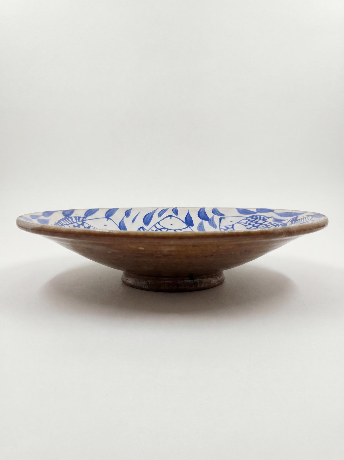 Fayoum pottery Large Hand-Painted Egyptian Pottery Bowl, Fayoum Ceramic Serveware, 36 cm Decorative Centerpiece - side view