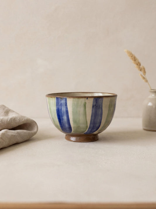 Fayoum pottery Fayoum Ceramic Small Bowl – Blue & Green Swirl Pattern – 15cm - front view