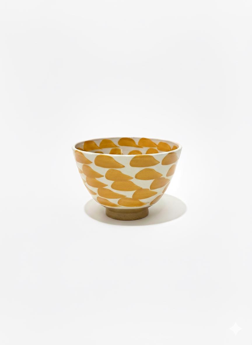 Fayoum pottery Fayoum Ceramic Bowl – Hand Painted Egyptian Pottery Side Bowl – Orange Botanical Pattern – 18cm - front view