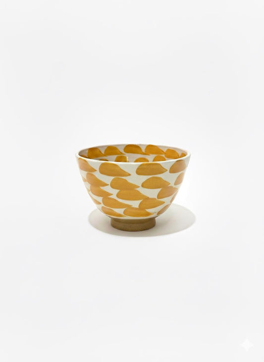 Fayoum pottery Fayoum Ceramic Bowl – Hand Painted Egyptian Pottery Side Bowl – Orange Botanical Pattern – 18cm - front view