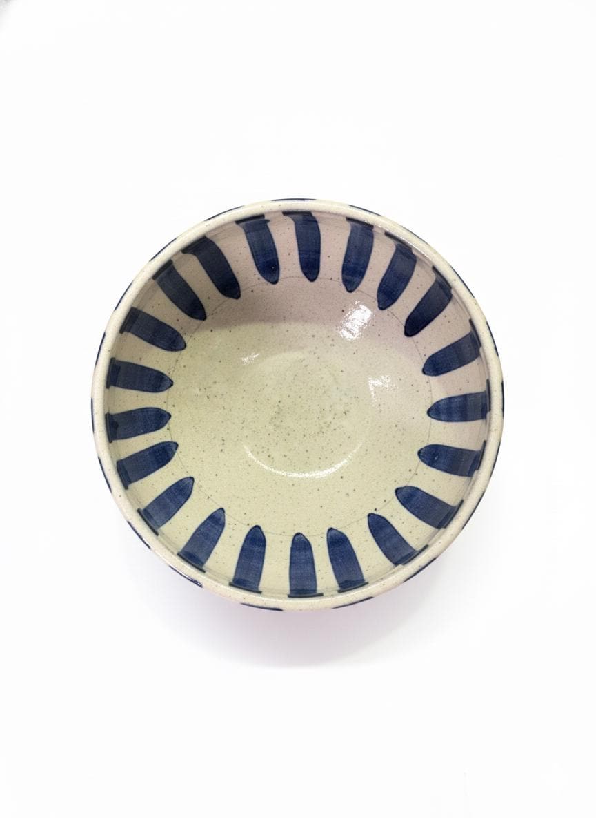 Fayoum pottery Fayoum Pottery Blue Striped Serving Bowl 17cm – Handmade Egyptian Ceramic - detail view