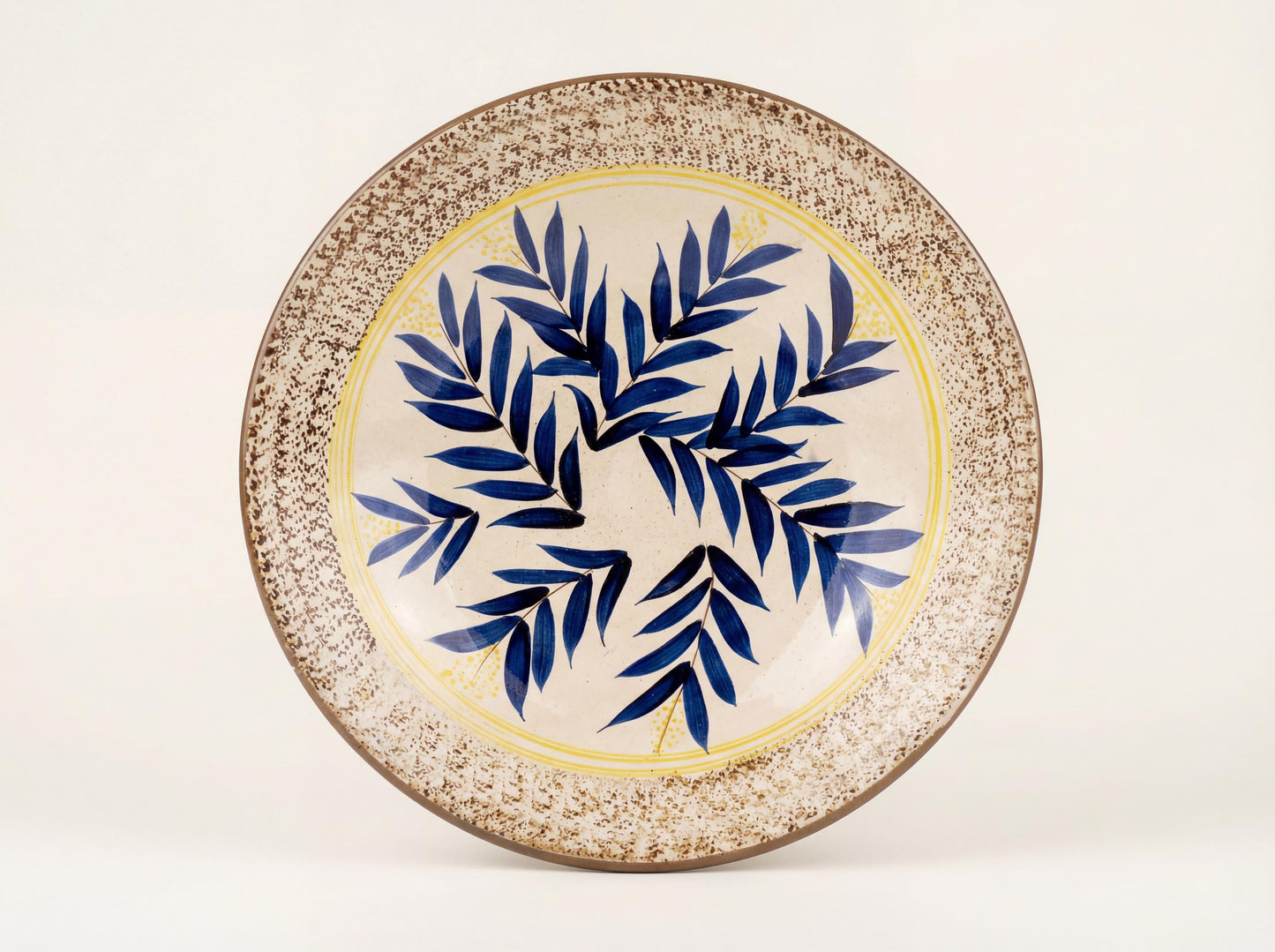 Fayoum pottery Fayoum Handmade Ceramic Serving Bowl – Blue Leaf Design – 39 cm - front view