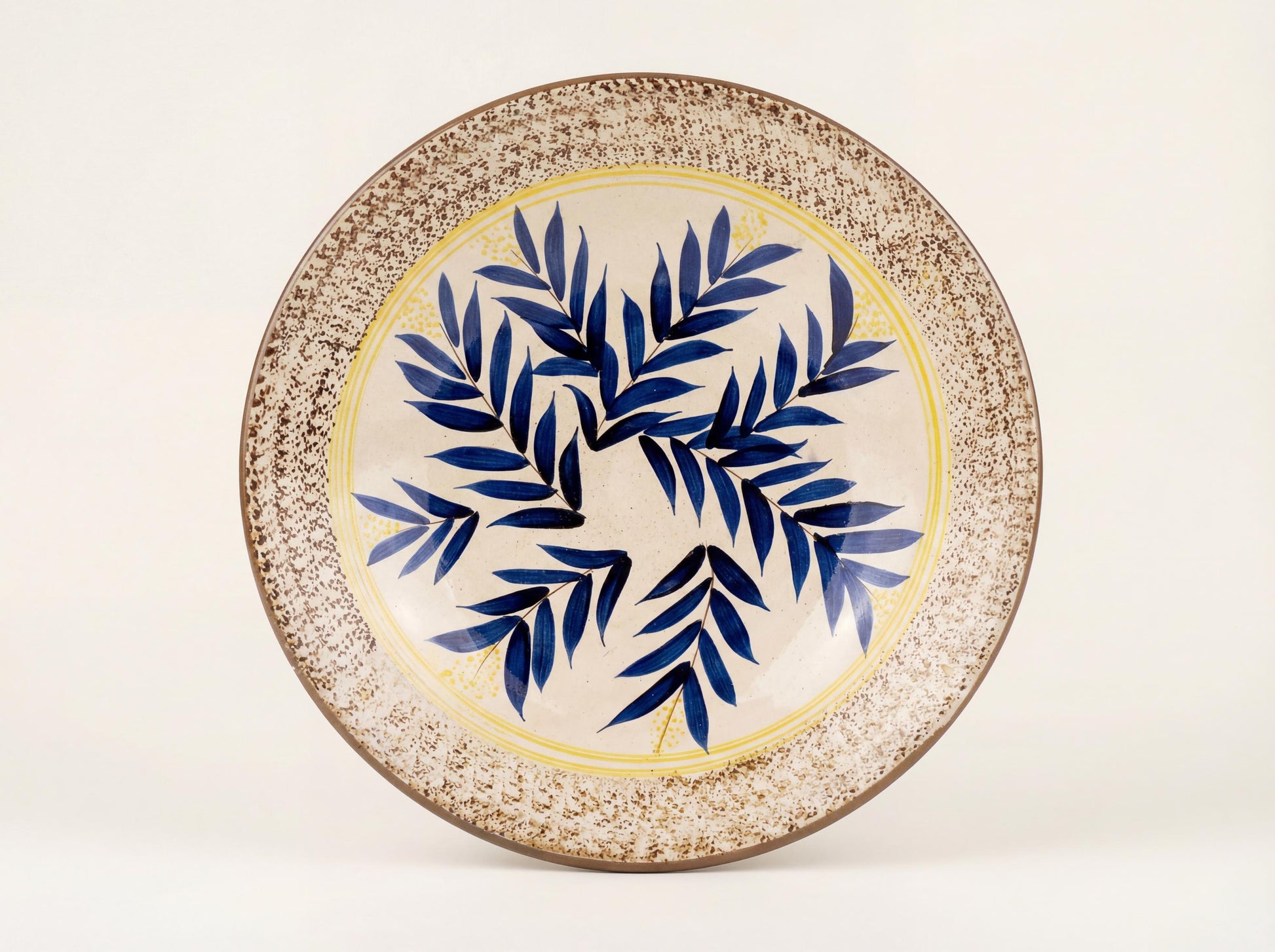 Fayoum pottery Fayoum Handmade Ceramic Serving Bowl – Blue Leaf Design – 39 cm - front view