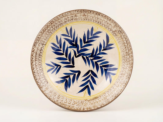 Fayoum pottery Fayoum Handmade Ceramic Serving Bowl – Blue Leaf Design – 39 cm - front view