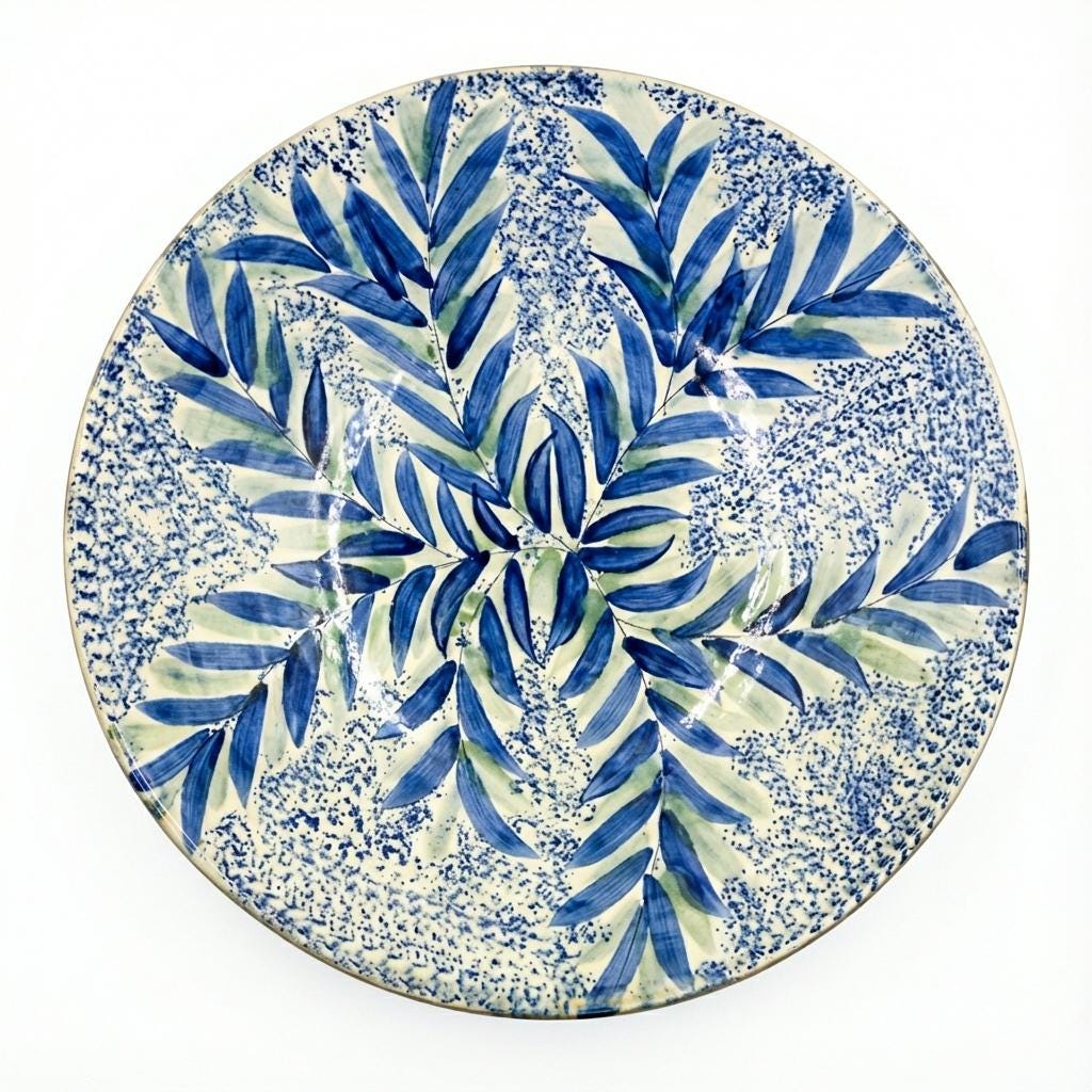 Fayoum pottery Hand-Painted Fayoum Pottery Bowl – Large Blue Floral Egyptian Ceramic - front view