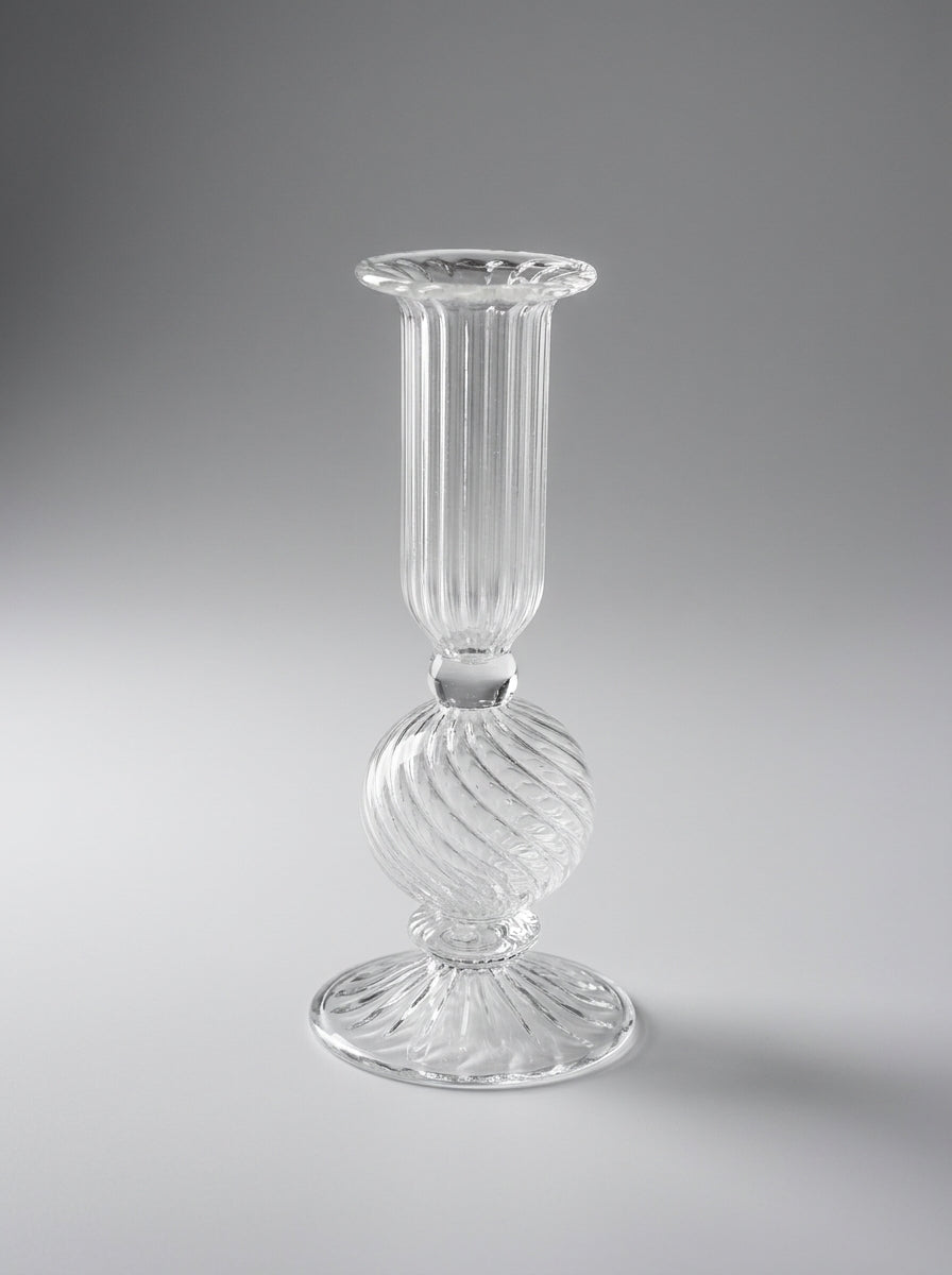 Handmade Ribbed Glass Candlestick 16 cm Hand Blown Egyptian Candle Holder by BEKYA