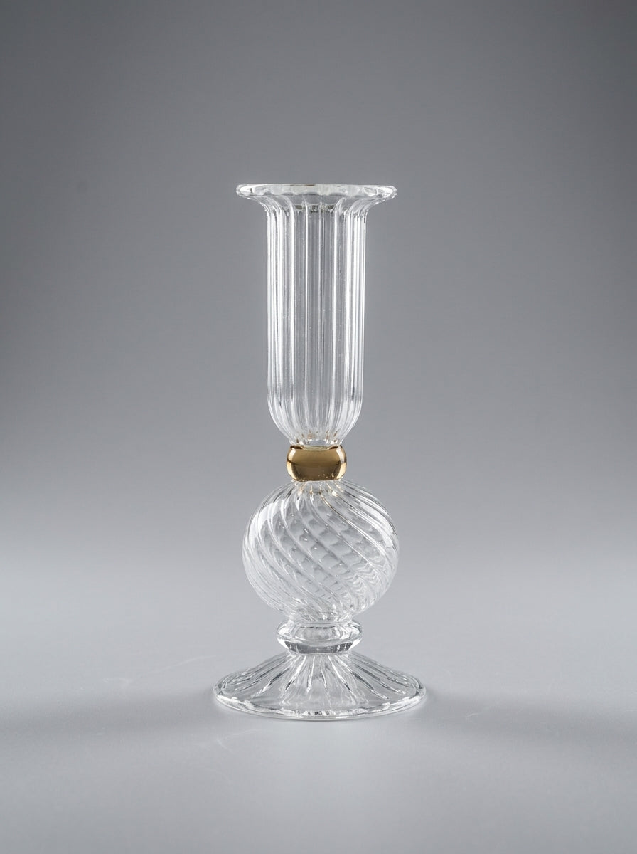 Handmade Ribbed Glass Candlestick 16 cm Hand Blown Egyptian Candle Holder by BEKYA