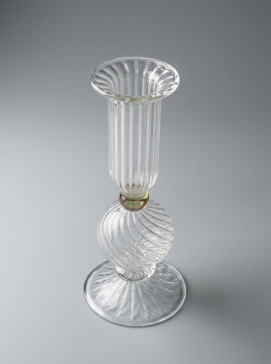 Handmade Ribbed Glass Candlestick 16 cm Hand Blown Egyptian Candle Holder by BEKYA