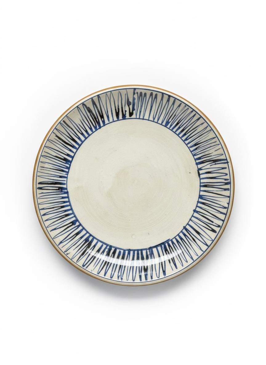 Fayoum pottery Large Hand-Painted Egyptian Pottery Plate, Fayoum Serveware - detail view