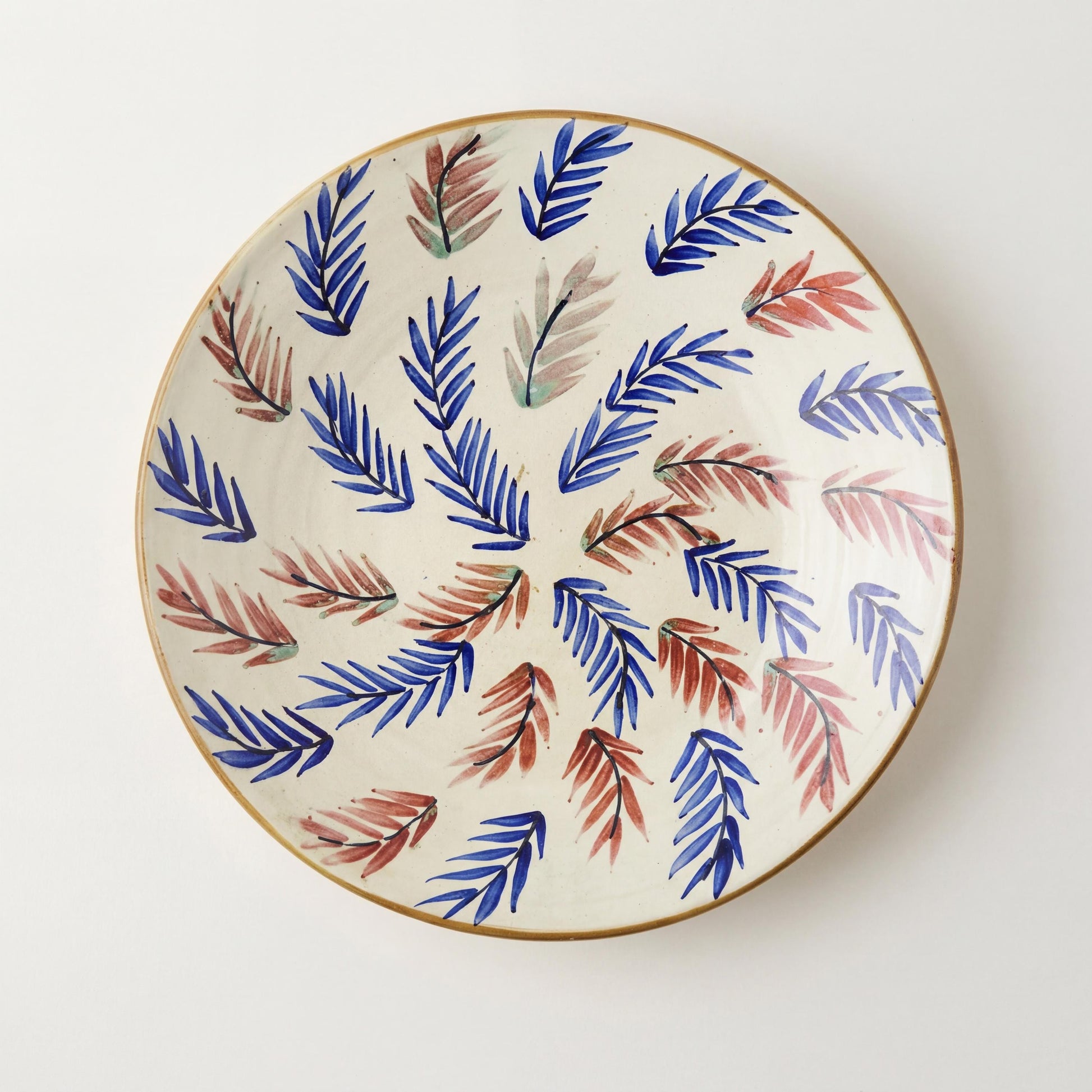 Fayoum pottery Fayoum Ceramic Deep Serving Bowl – Blue & Brown Palm Leaf Pattern – 41cm - detail view