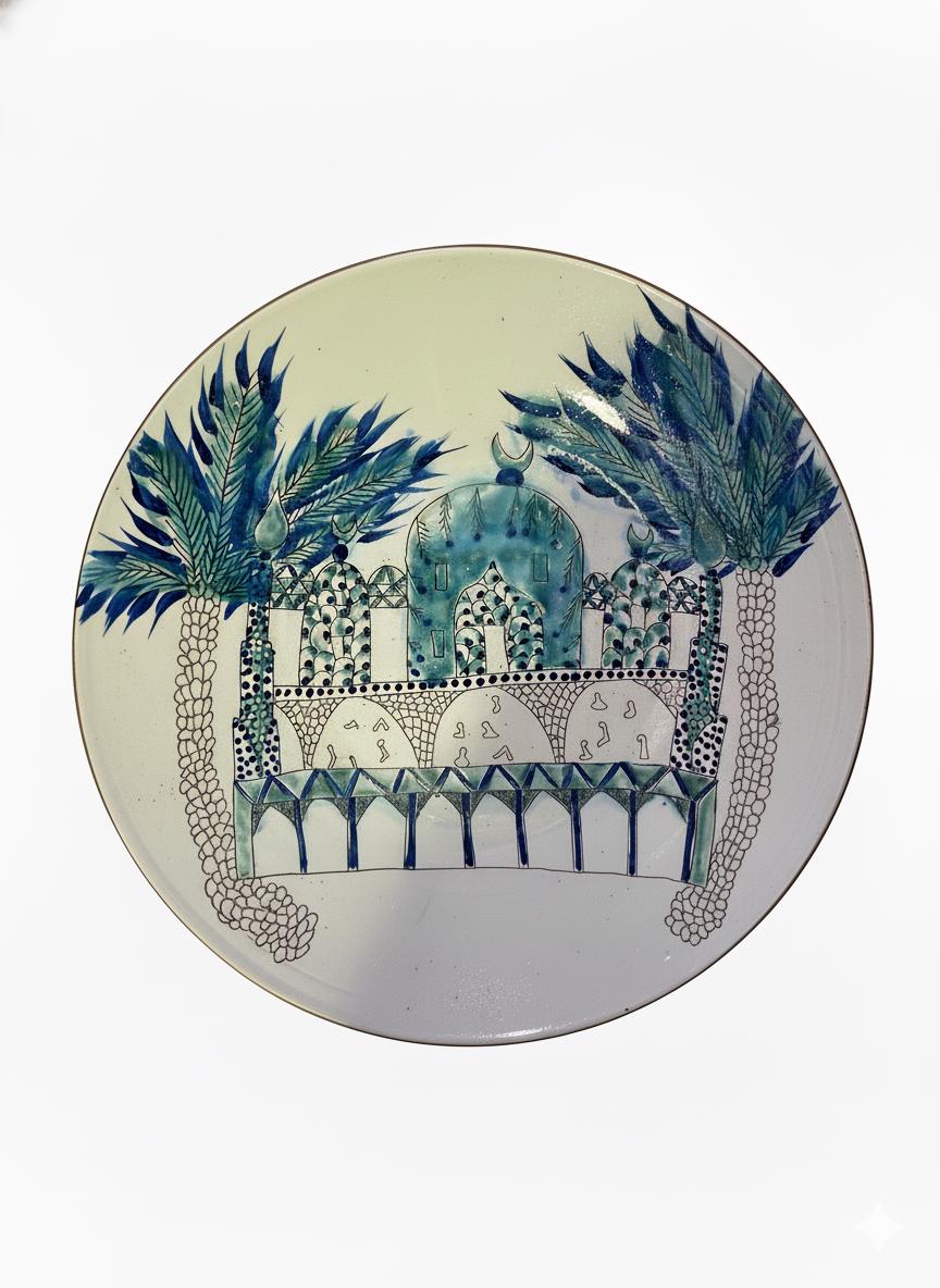 Fayoum pottery Large Hand-Painted Egyptian Pottery Bowl, Fayoum Ceramic Serveware, 47 cm Decorative Centerpiece - detail view