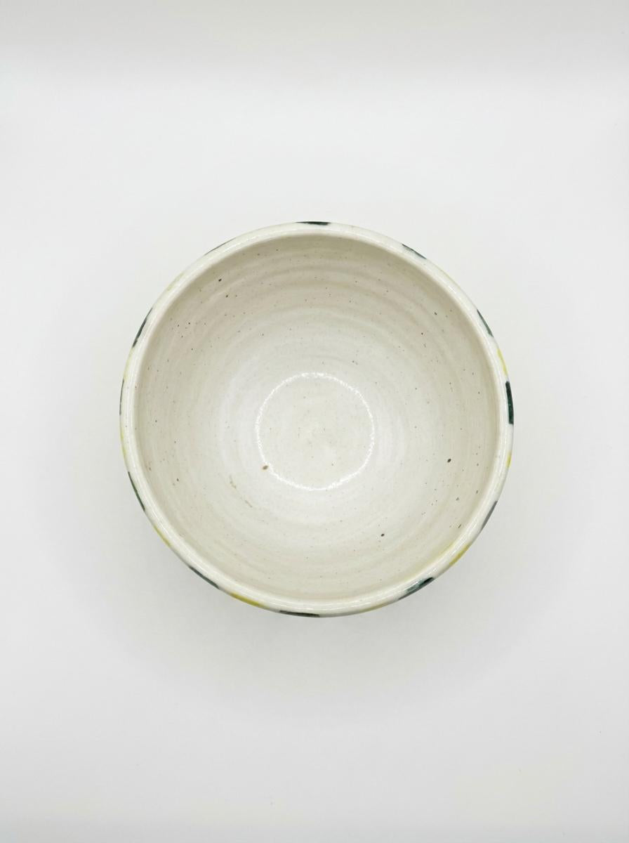 Fayoum pottery Handmade Fayoum Pottery Bowl – Yellow & Green Stripes, Egyptian Ceramic - detail view