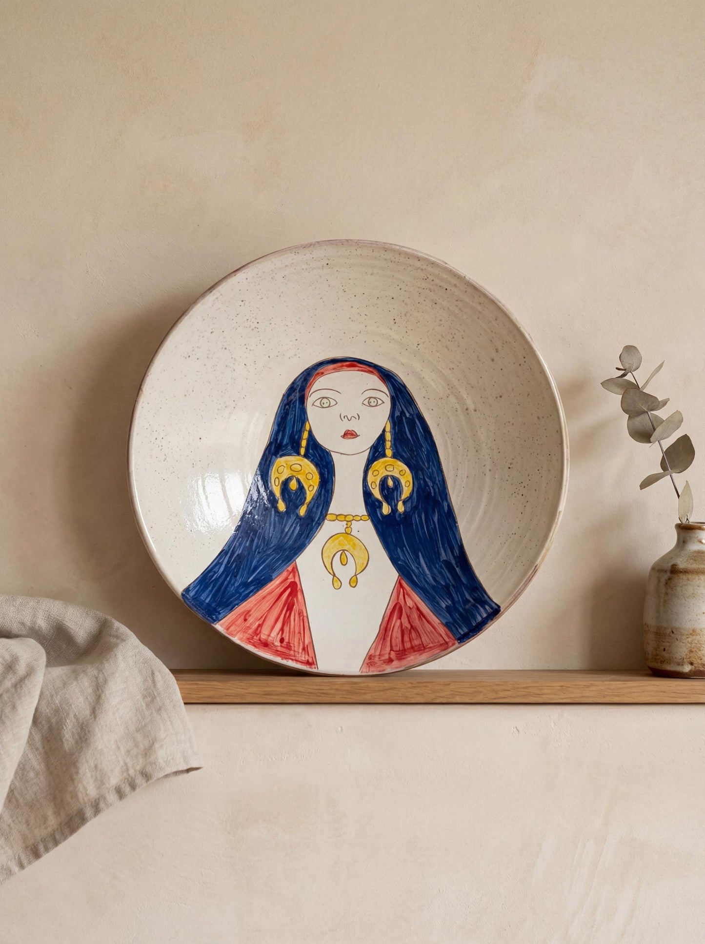 Fayoum pottery Handmade Fayoum Ceramic Bowl – Figurative Woman Design – 39 cm - front view