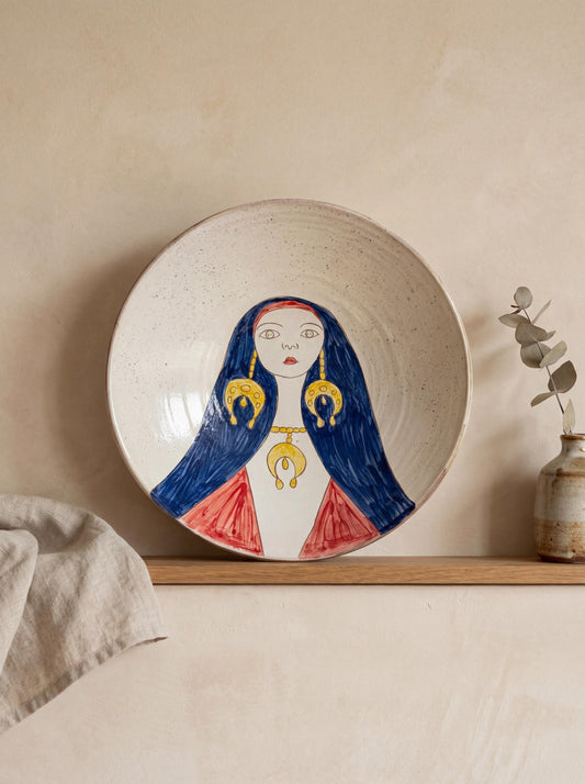 Fayoum pottery Handmade Fayoum Ceramic Bowl – Figurative Woman Design – 39 cm - front view