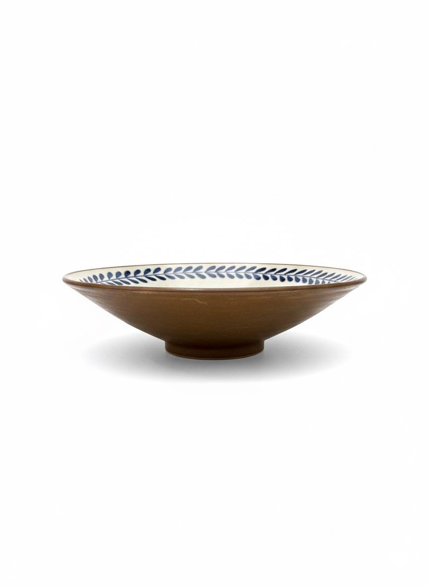 Fayoum pottery Large Hand-Painted Egyptian Pottery Bowl, Fayoum Ceramic Serveware, 37 cm Decorative Centerpiece - detail view