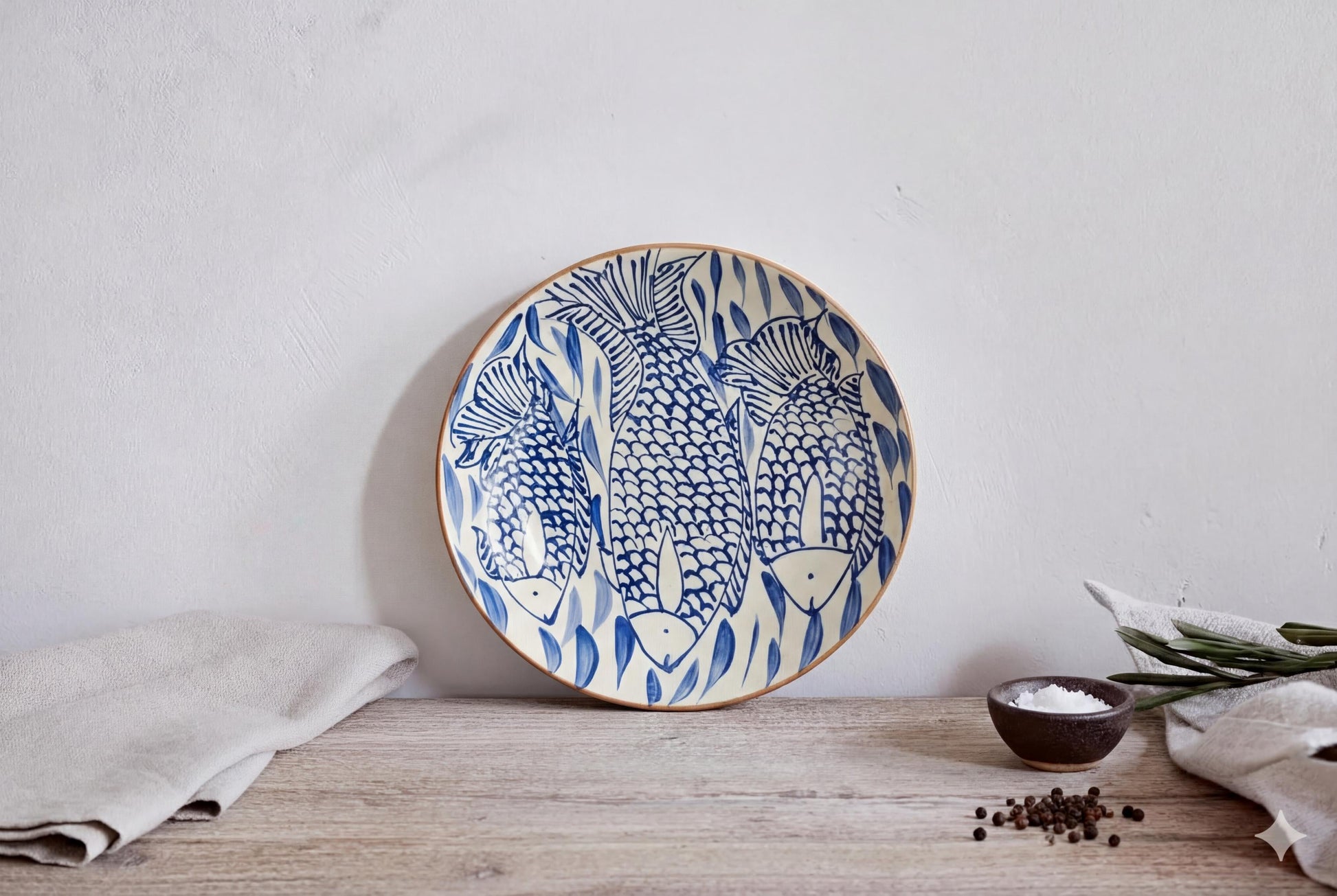 Fayoum pottery Large Hand-Painted Egyptian Pottery Bowl, Fayoum Ceramic Serveware, 36 cm Decorative Centerpiece - front view
