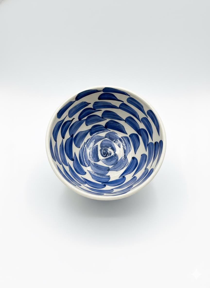 Fayoum pottery Fayoum Ceramic Bowl – Hand Painted Egyptian Pottery Small Bowl – Blue Brush Pattern – 18cm - detail view