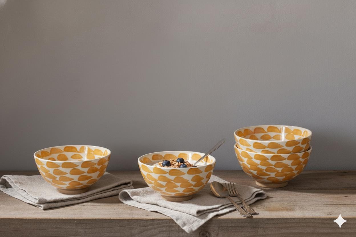 Fayoum pottery Fayoum Ceramic Bowl – Hand Painted Egyptian Pottery Side Bowl – Orange Botanical Pattern – 18cm - detail view