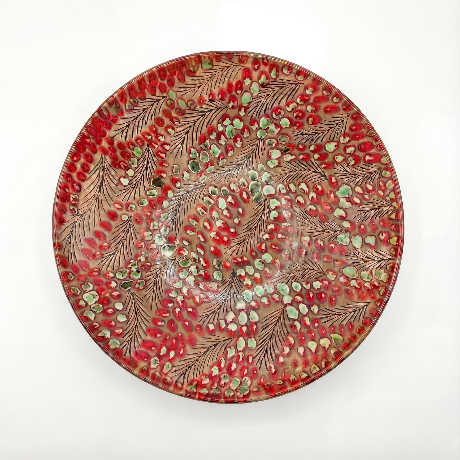 Fayoum pottery Handmade Deep Red Ceramic Serving Bowl | Egyptian Pottery Centrepiece (36.5 cm) - detail view