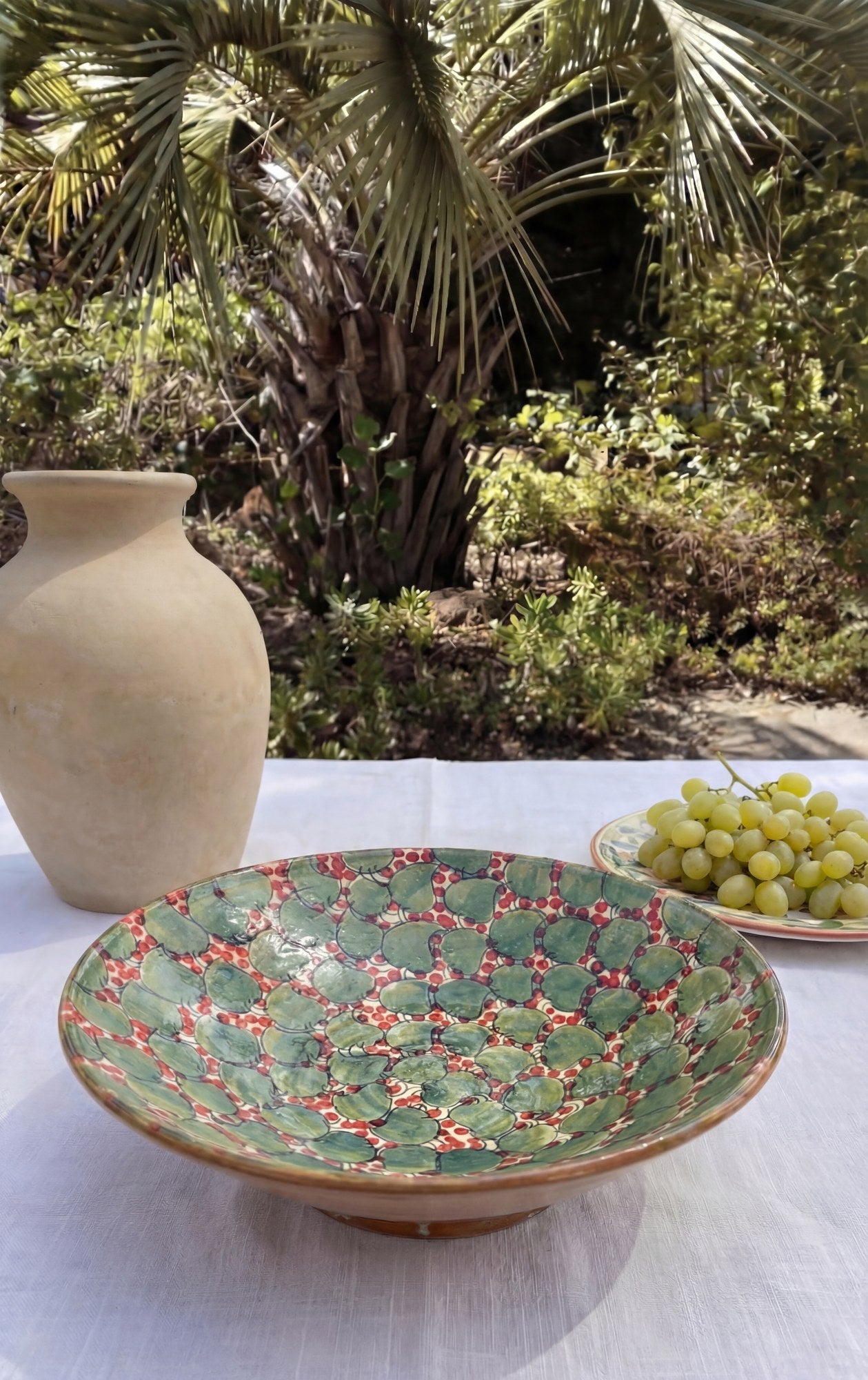 Bekya lifestyle — Fayoum Handmade Ceramic Serving Bowl – Green & Red Pattern –