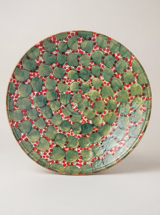 Fayoum pottery Fayoum Handmade Ceramic Serving Bowl – Green & Red Pattern – 41.5 cm - front view