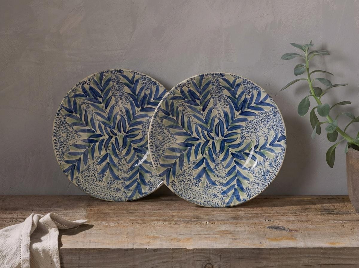 Fayoum pottery Hand-Painted Fayoum Pottery Bowl – Large Blue Floral Egyptian Ceramic - side view