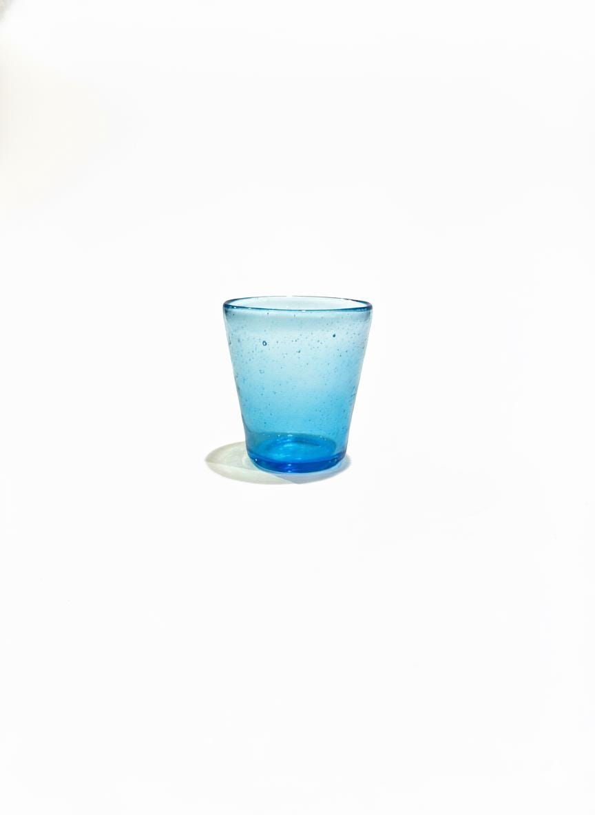 Handmade Turquoise Blue Hand Blown Glass Tumbler 10 cm Egyptian Artisan Drinkware by BEKYA