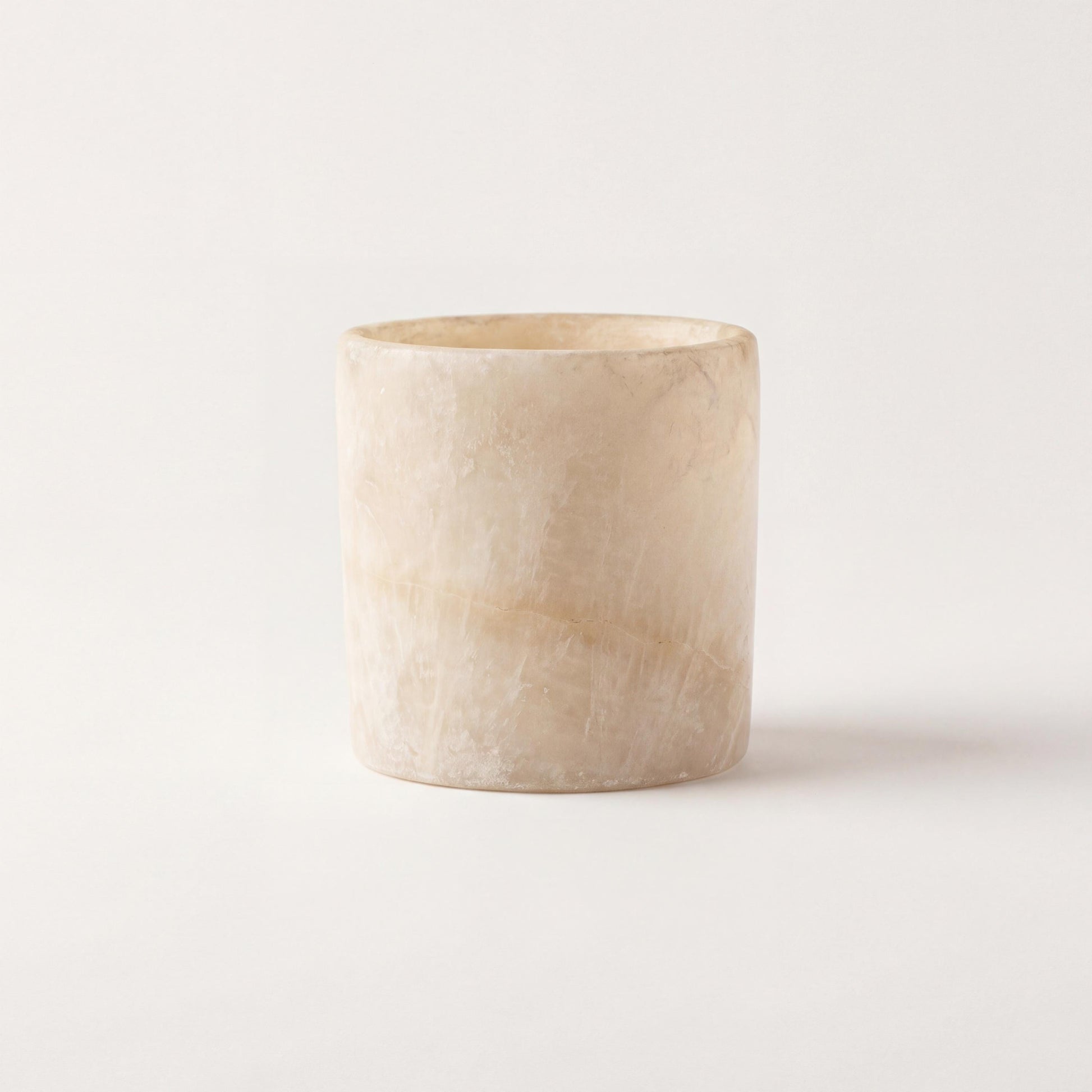 alabaster Egyptian Alabaster Candle Holder – Hand-Carved Natural Stone (10 ×10 cm) - front view